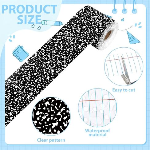 100 Ft Composition Notebook Bulletin Board Borders Black and White Straight Border Trim Rolled Composition Classroom Bulletin Board Decorations for Back to School Office Chalkboard Wall Decor in Kuwait