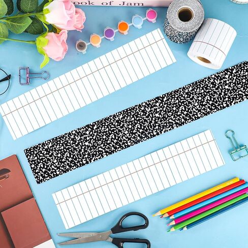 100 Ft Composition Notebook Bulletin Board Borders Black and White Straight Border Trim Rolled Composition Classroom Bulletin Board Decorations for Back to School Office Chalkboard Wall Decor in Kuwait