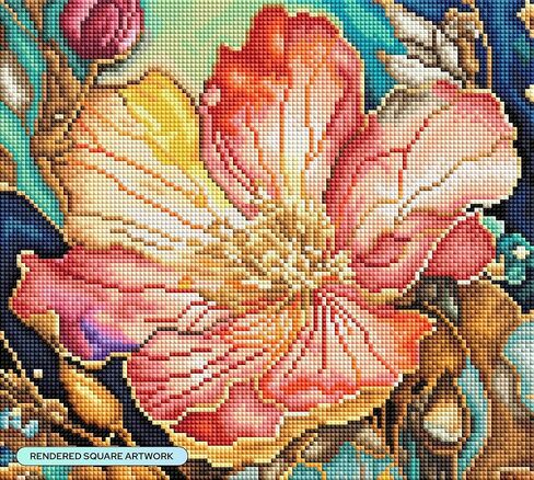 مجموعة طلاء ألماس مرجاني وذهبي من DIAMOND ART CLUB، حرف يدوية ممتعة للبالغين، قماش فني ماسي مربع، 12.3 بوصة × 11.1 بوصة (31.4 سم × 28.1 سم) in Kuwait
