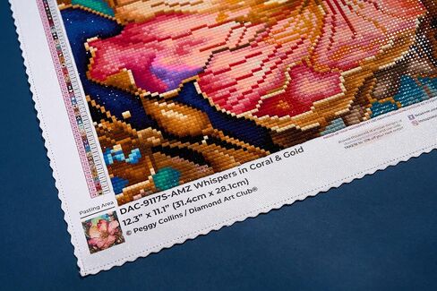 مجموعة طلاء ألماس مرجاني وذهبي من DIAMOND ART CLUB، حرف يدوية ممتعة للبالغين، قماش فني ماسي مربع، 12.3 بوصة × 11.1 بوصة (31.4 سم × 28.1 سم) in Kuwait