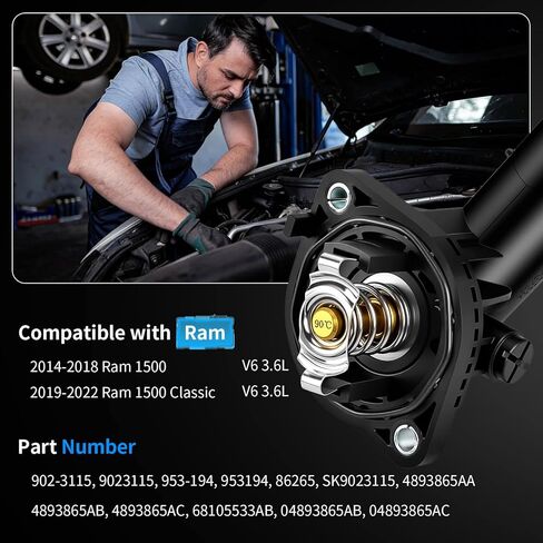 902-3115 Thermostat Housing Assembly, Engine Coolant Thermostat Housing with Gasket Seal Fits for 2018 2017 2016 2015 2014 Ram 1500 & 2022 2021 2020 2019 Ram 1500 Classic 3.6L 4893865AC 4893865AA in Kuwait