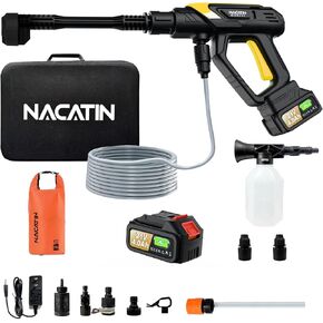 Cordless Washer, 9 Gear Brushless Washer for Car Washing, Patio, Fence, Driveway, Outdoor Cleaning, with 1 Battery, 6 in 1 Nozzle, 6 Meter Hose, Tap Adapter in Saudi Arabia