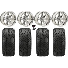 Bundle - 9 Items: GTW Specter 14" Golf Cart Wheels Chrome Elite 215x35-14 Tires [for YamahaGolf Carts] in Kuwait