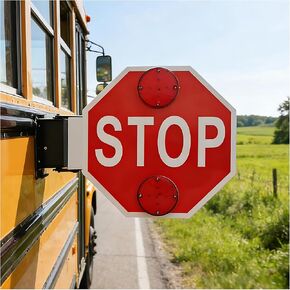 18" LED Flashing School Bus Stop Sign, Waterproof IP65 Traffic Board, DC 12V/24V, Available in 1/2/4 Pack, Essential Safety Sign for Buses in Kuwait