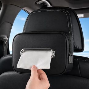 Leather Car Tissue Holder, Extra Large Tissue Holder for Car, Fits 120–230 Count Rectangular Tissue Boxes, Wider Opening for Easy Access, Dual Zipper for Headrest,Console,Seat Back in Kuwait