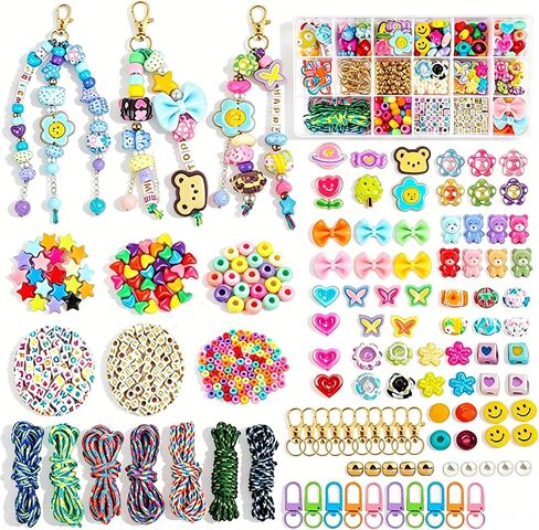 534 PCS Keychain Beads, Bead Keychain Kit, Acrylic Letter Beads with Heart Star Flower Charms for DIY Jewelry Bag Accessories Crafts, Personalized Alphabet A-Z Name Making Kit in Kuwait