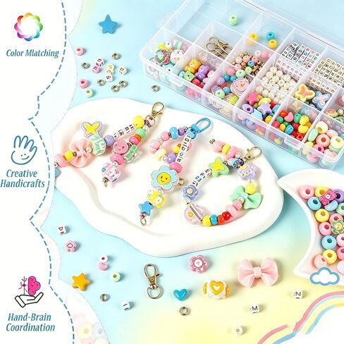 534 PCS Keychain Beads, Bead Keychain Kit, Acrylic Letter Beads with Heart Star Flower Charms for DIY Jewelry Bag Accessories Crafts, Personalized Alphabet A-Z Name Making Kit in Kuwait