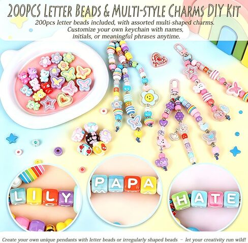534 PCS Keychain Beads, Bead Keychain Kit, Acrylic Letter Beads with Heart Star Flower Charms for DIY Jewelry Bag Accessories Crafts, Personalized Alphabet A-Z Name Making Kit in Kuwait
