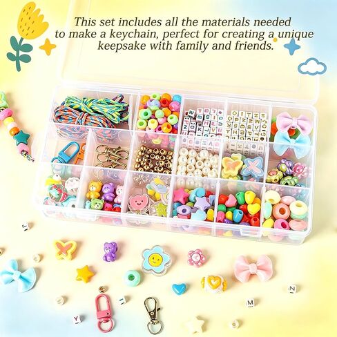 534 PCS Keychain Beads, Bead Keychain Kit, Acrylic Letter Beads with Heart Star Flower Charms for DIY Jewelry Bag Accessories Crafts, Personalized Alphabet A-Z Name Making Kit in Kuwait