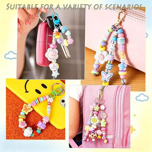 534 PCS Keychain Beads, Bead Keychain Kit, Acrylic Letter Beads with Heart Star Flower Charms for DIY Jewelry Bag Accessories Crafts, Personalized Alphabet A-Z Name Making Kit in Kuwait