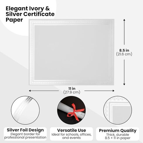 Paper Junkie 100 Pack Bulk Cardstock Certificate Paper - Thick Matte White Award Certificate Paper 8.5 x 11 for Printing - Blank Certificates with Border Silver Foil Design Professional Diploma Papers in Kuwait