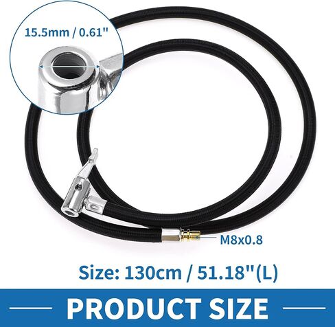 Tire Inflator Extension Tube Durable 51.18inch M8x0.8 15.5mm OD Air Pump Extend Hose Adapter Tire Valve with Thread Adapter Nylon Black 1 Set in Kuwait
