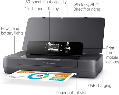 Mavark HP OfficeJet 200 Portable Wireless Mobile Printer with Built in Battery (CZ993A) Black 2 Years Warranty in Kuwait