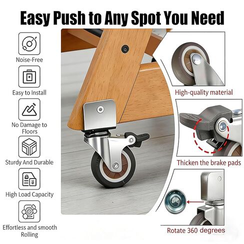 4Pcs Heavy Duty High Chair Casters Compatible with Stokke Tripp Trapp, 2 Inch Silent 360° Rotation Wheels, Chrome Steel Base, No Scratch Floor Protection in Kuwait