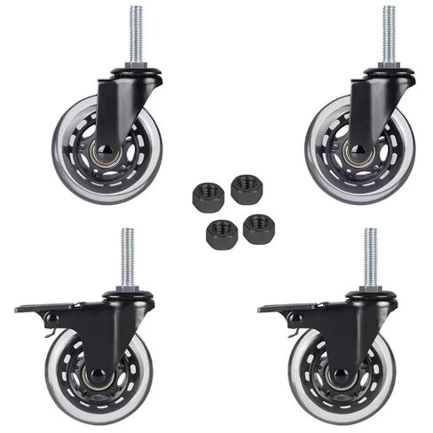 Hirate 3" Swivel Caster Replacement Wheel Industrial Castors, Metric M10 x 1.5" Threaded Stem Locking Casters for Furniture DIY Tools with Hex Nuts(2 with Brakes & 2 Without) in Kuwait