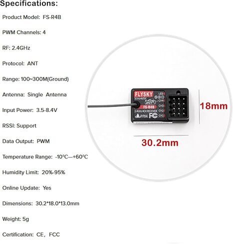Flysky FS-R4B Receiver, 2.4GHz 4CH Receiver ANT Protocol Single Antenna PWM Output Compatible with Flysky FS-G7P FS-ST8 Radio Transmitter for RC Car and Boat in Kuwait