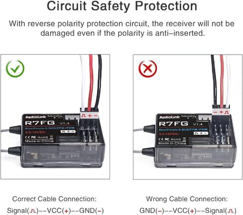 جهاز استقبال DTXMX Radiolink R7FG 7 قنوات RC، قياس الجهد عن بعد، مقاوم لرذاذ الماء لسيارة RC الزاحفة المنجرفة، القارب، يعمل مع جهاز إرسال راديو 2.4 جيجا هرتز RC6GS V3/ RC4GS V3/ RC8X in Kuwait