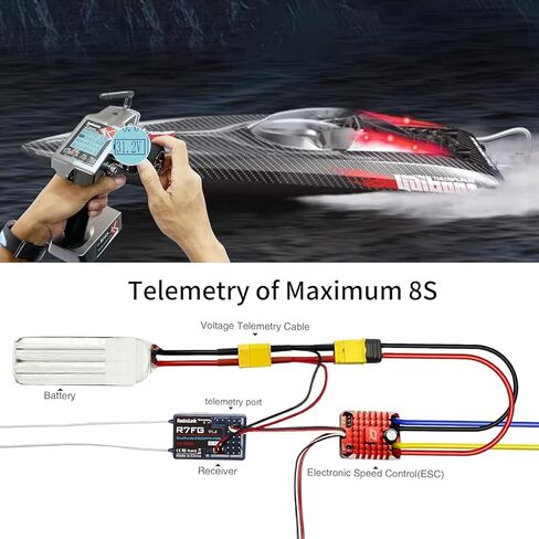 جهاز استقبال DTXMX Radiolink R7FG 7 قنوات RC، قياس الجهد عن بعد، مقاوم لرذاذ الماء لسيارة RC الزاحفة المنجرفة، القارب، يعمل مع جهاز إرسال راديو 2.4 جيجا هرتز RC6GS V3/ RC4GS V3/ RC8X in Kuwait