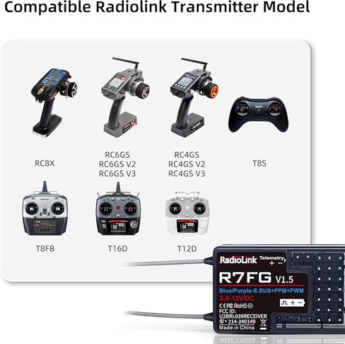 جهاز استقبال DTXMX Radiolink R7FG 7 قنوات RC، قياس الجهد عن بعد، مقاوم لرذاذ الماء لسيارة RC الزاحفة المنجرفة، القارب، يعمل مع جهاز إرسال راديو 2.4 جيجا هرتز RC6GS V3/ RC4GS V3/ RC8X in Kuwait