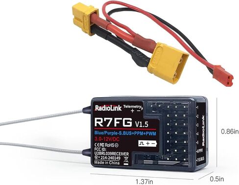 جهاز استقبال جيروسكوبي من Radiolink R7FG مزود بـ 7 قنوات بتردد 2.4 جيجا هرتز في اتجاهين وقياس طويل المدى لجهاز إرسال RC RC6GS V3/ RC4GS V3/ RC8X in Kuwait