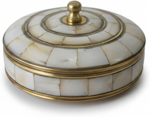 Round Hand Painted Decorative Jewelry Trinket Box Unique Gift For Home Décor Antique Metal Case with Mother of Pearl Sindoor Box/Coin Box for Women and Home Décor (TYPE-2) in Saudi Arabia