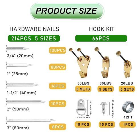 281PCS Picture Hanging Kit,Hammer and Nails Set with Hooks, D Ring,Wire, Wall Hanging Kit,Magnetic Level and Small Claw Hammer Mirror Hanging Kit with Heavy Duty Picture Hanging in Kuwait