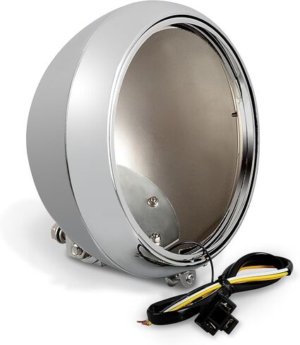 7" Headlight Shell Kit - Chrome Headlamp Light Bulb Bucket Housing w/Trim Ring, H4 Auxiliary Wiring Harness for Harley Davidson Heritage, Fat Boy, Softail 1986-2011,Replace for 67789-91 in Kuwait