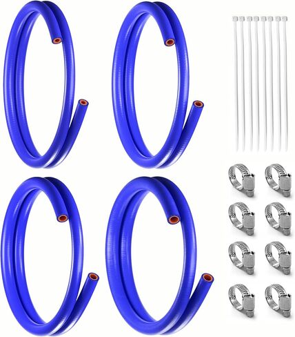 4 قطع 5FT ID 1/4" 5/16" 3/8" 5/8" خرطوم سخان مبرد المبرد درجة حرارة مستقيمة معززة بأنابيب السيليكون ضغط تمزق 232 رطل لكل بوصة مربعة مع 8 مشابك بسمك 4 مم لأنظمة تبريد المركبات (أزرق) in Kuwait