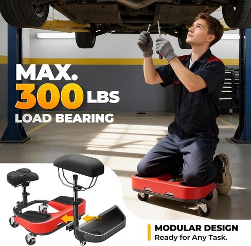 Auto Dynasty Kneeling/Sitting Creeper, 300 LBS Rolling Knee Pads with Seat and Chest Support, Knee Creeper with Swivel Casters and Tool Tray for Tile Parquet Cleaning, Auto Repair, Garden Maintenance in Kuwait