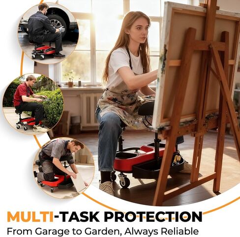 Auto Dynasty Kneeling/Sitting Creeper, 300 LBS Rolling Knee Pads with Seat and Chest Support, Knee Creeper with Swivel Casters and Tool Tray for Tile Parquet Cleaning, Auto Repair, Garden Maintenance in Kuwait