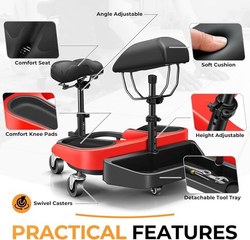 Auto Dynasty Kneeling/Sitting Creeper, 300 LBS Rolling Knee Pads with Seat and Chest Support, Knee Creeper with Swivel Casters and Tool Tray for Tile Parquet Cleaning, Auto Repair, Garden Maintenance in Kuwait