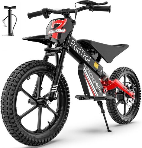 36V Peak 500W Brushless Electric Dirt Bike for Kids, Up to 16 MPH & 16 Miles Long-Range, Dual Suspension, Disc Brake, Pneumatic Tires, Electric Bike for Kids Ages 5+ (White) in Kuwait