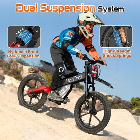 36V Peak 500W Brushless Electric Dirt Bike for Kids, Up to 16 MPH & 16 Miles Long-Range, Dual Suspension, Disc Brake, Pneumatic Tires, Electric Bike for Kids Ages 5+ (White) in Kuwait