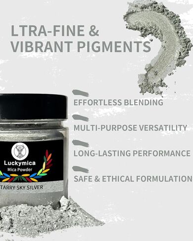Mica Powder, Premium Pearlescent Pigment Powder for Epoxy Resin, Art, Dye, Nail Polish, Paint, Candle Making, Soap Making, Bath Bombs, DIY Cosmetics - Starry Sky Silver(50g / 1.76oz) in Kuwait