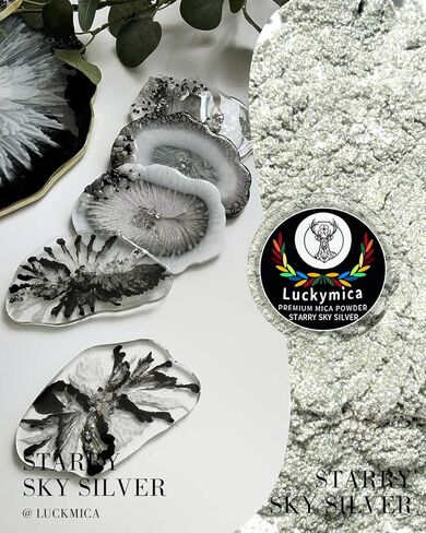 Mica Powder, Premium Pearlescent Pigment Powder for Epoxy Resin, Art, Dye, Nail Polish, Paint, Candle Making, Soap Making, Bath Bombs, DIY Cosmetics - Starry Sky Silver(50g / 1.76oz) in Kuwait