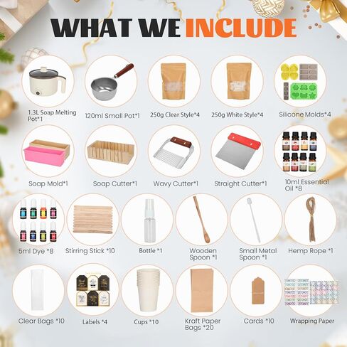112-Piece DIY Soap Making Kit for Adults, Homemade Soap Kit Includes a Soap Melting Pot, Essential Oil and Dye, Moulds, Gift with Soap-Making Kit, Suitable for Adult Beginners in Kuwait