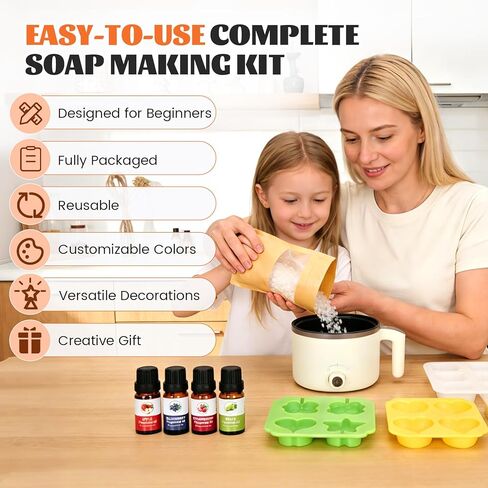 112-Piece DIY Soap Making Kit for Adults, Homemade Soap Kit Includes a Soap Melting Pot, Essential Oil and Dye, Moulds, Gift with Soap-Making Kit, Suitable for Adult Beginners in Kuwait