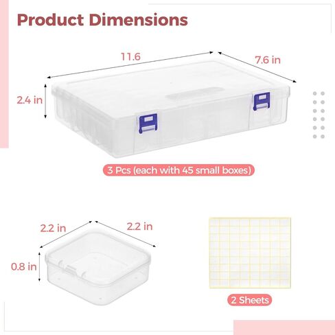 yeesport 138 Pcs Plastic Bead Storage Containers, Includes 135 Small Storage Boxes and 3 Large Organizer Cases, Clear Containers with Hinged Lids for Jewelry, Crafts, Small Items, Parts in Kuwait