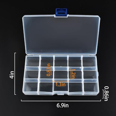 15 Grids Jewelry Organizer Plastic Clear Case, Plastic Bead Organizers with Adjustable Dividers for Arts Craft Storage, Clear in Kuwait
