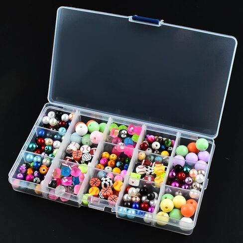15 Grids Jewelry Organizer Plastic Clear Case, Plastic Bead Organizers with Adjustable Dividers for Arts Craft Storage, Clear in Kuwait