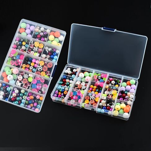 15 Grids Jewelry Organizer Plastic Clear Case, Plastic Bead Organizers with Adjustable Dividers for Arts Craft Storage, Clear in Kuwait