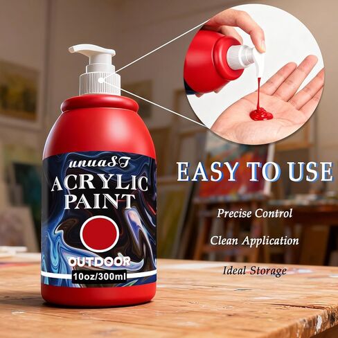 unuaST Outdoor Acrylic Paint Waterproof Set, 10 Colors Large Bulk Outdoor Paint with Pump, Rich Pigmented Paints for Artists/Beginners on Rocks, Wood, Metal, Crafts, Garden Statues (10oz/300ml) in Kuwait