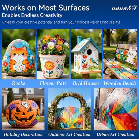 unuaST Outdoor Acrylic Paint Waterproof Set, 10 Colors Large Bulk Outdoor Paint with Pump, Rich Pigmented Paints for Artists/Beginners on Rocks, Wood, Metal, Crafts, Garden Statues (10oz/300ml) in Kuwait