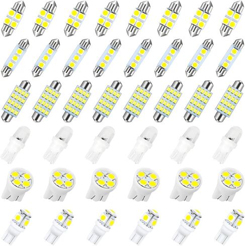 HZEL 42PCS Car Interior LED Light Kit, DE3175 T10 31mm 41mm 194 LED Bulb Dome Map Door Light Set, High-Brightness Auto Interior Tail Cab License Plate Bulb Kit, Universal for Most Vehicles in Kuwait