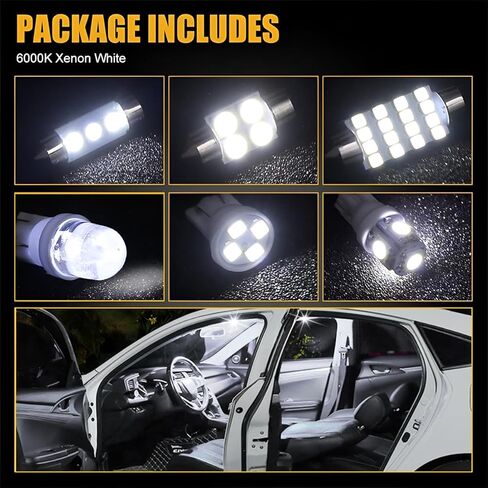 HZEL 42PCS Car Interior LED Light Kit, DE3175 T10 31mm 41mm 194 LED Bulb Dome Map Door Light Set, High-Brightness Auto Interior Tail Cab License Plate Bulb Kit, Universal for Most Vehicles in Kuwait