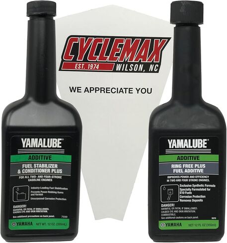 مجموعة معالجة الوقود CYCLEMAX متوافقة مع جميع موديلات السنوات 12 أونصة Yamaha Marine Yamalube Boat & Outboard مع Ring Free Plus ومثبت الوقود ACC-RNGFR-PL-12 ACC-FSTAB-PL-12 in Kuwait
