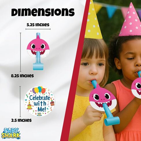 فريدة من نوعها Baby Shark - حزمة ملصقات وملصقات للحفلات لـ 16 ضيفًا | مرخص رسميًا | لوازم حفلات أعياد الميلاد | ديكورات بيبي شارك للبنين والبنات | هدايا ممتعة لحفلات الأطفال لأعياد الميلاد in Kuwait