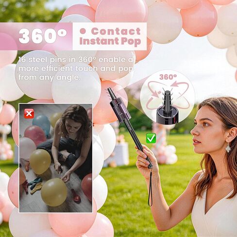 أداة مهاجم بالون بوبر من لوفان بزاوية 360 درجة مزيل انفجار البالون مع قفل أمان ومقبض ألومنيوم عالي التحمل و16 إبرة فولاذية مجموعة أدوات إمداد الحفلات المحمولة للحفلات وحفلات الزفاف in Kuwait