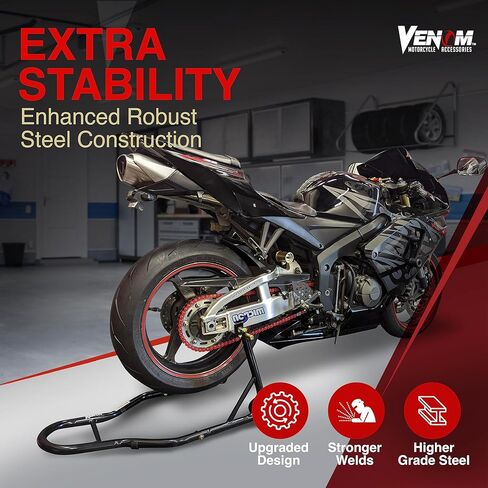 حامل رفع الدراجة النارية Venom SportBike، حامل مجداف ذو ذراع تأرجح للعجلة الخلفية، حامل رافعة رفع بادوك عالمي بسعة 850 رطل، محول L، متوافق مع معظم الدراجات النارية Yamaha Honda Kawasaki سوزوكي BMW in Kuwait