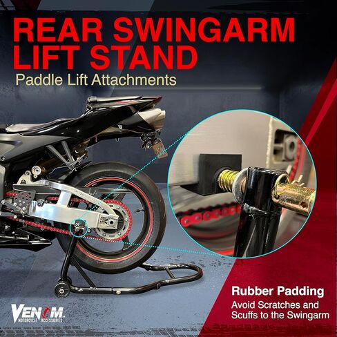 حامل رفع الدراجة النارية Venom SportBike، حامل مجداف ذو ذراع تأرجح للعجلة الخلفية، حامل رافعة رفع بادوك عالمي بسعة 850 رطل، محول L، متوافق مع معظم الدراجات النارية Yamaha Honda Kawasaki سوزوكي BMW in Kuwait